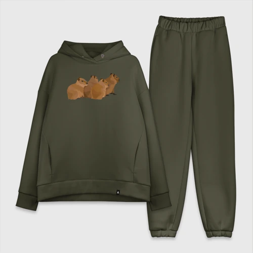 Женский костюм хлопок Oversize Банда милых капибар готовится