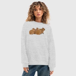 Женский свитшот oversize без начеса хлопок Банда милых капибар готовится - фото 2