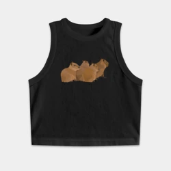 Женская укороченная майка-топ хлопок Банда милых капибар готовится