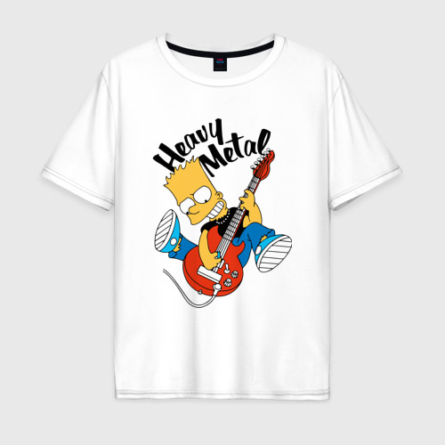 Мужская футболка из хлопка оверсайз с принтом Барт Симпсон - гитарист - heavy metal, вид спереди №1