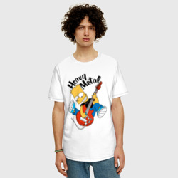 Футболка с принтом Барт Симпсон - гитарист - heavy metal для мужчины, вид на модели спереди №2. Цвет основы: белый