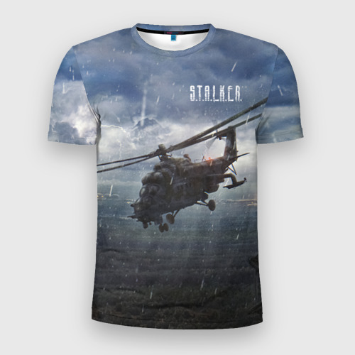 Мужская футболка 3D Slim с принтом STALKER Вертолёт Над Зоной, вид спереди #2