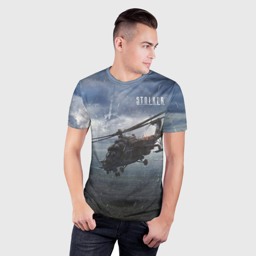 Мужская футболка 3D Slim с принтом STALKER Вертолёт Над Зоной, фото на моделе #1