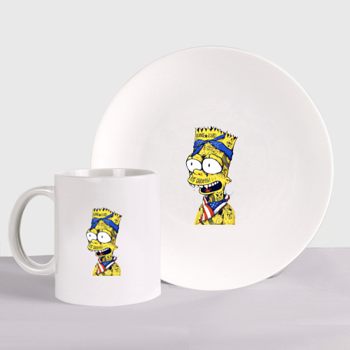 Набор: тарелка + кружка Барт Симпсон в татуировках: карамба