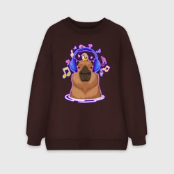 Женский свитшот oversize без начеса хлопок Музыкальная Капибара