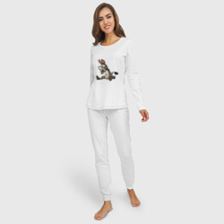 Пижама с принтом Задумчивый осел для женщины, вид на модели спереди №2. Цвет основы: белый
