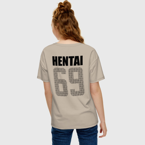 Женская футболка хлопок Oversize Hentai 69, цвет миндальный - фото 4