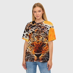 Женская футболка oversize 3D Огненный гепард - фото 2