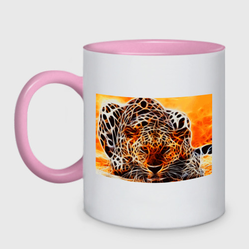Кружка двухцветная Огненный гепард, цвет белый + розовый