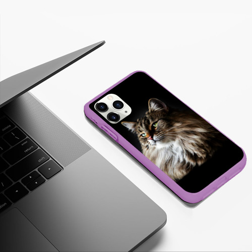 Чехол для iPhone 11 Pro Max матовый Кот породы мейн-кун, цвет фиолетовый - фото 5