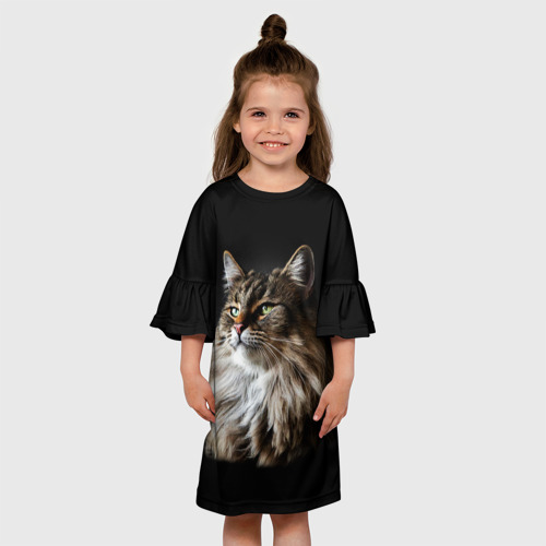 Детское платье 3D Кот породы мейн-кун, цвет 3D печать - фото 4
