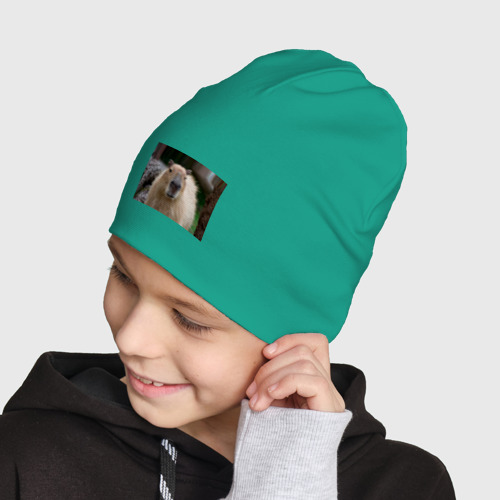 Детская шапка демисезонная Капибара - водосвинка, цвет зеленый - фото 4
