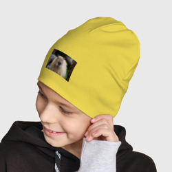 Шапка с принтом Капибара — водосвинка для ребенка, вид на модели спереди №3. Цвет основы: желтый