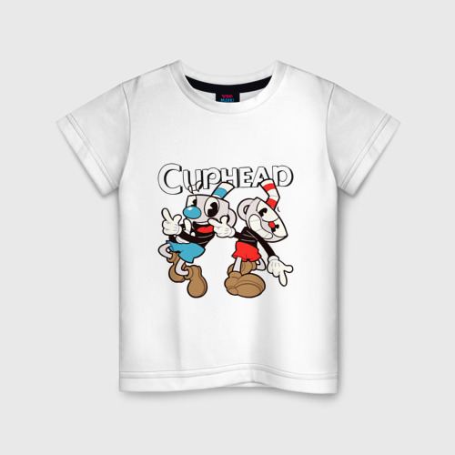 Детская футболка из хлопка с принтом Cuphead - Mugman, вид спереди №1