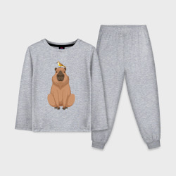 Детская пижама с лонгсливом хлопок Капибара и птица