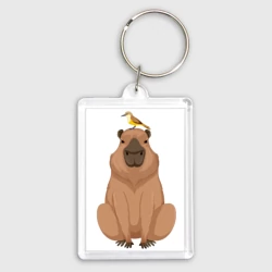 Брелок прямоугольный 35*50 Капибара и птица