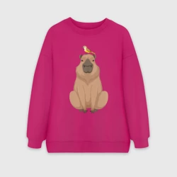 Женский свитшот oversize без начеса хлопок Капибара и птица