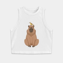 Женская укороченная майка-топ хлопок Капибара и птица