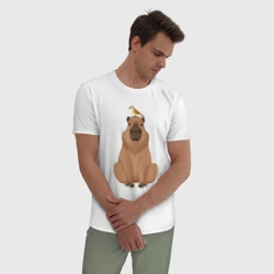 Мужская пижама с белой футболкой хлопок Капибара и птица - фото 2