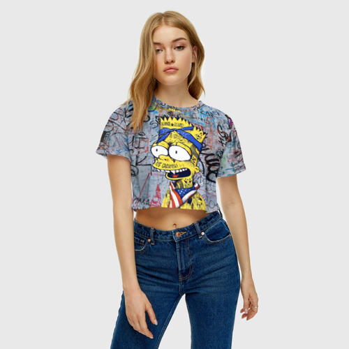 Женская футболка Crop-top 3D Кульный Барт Симпсон весь в тату - Hype, цвет 3D печать - фото 3