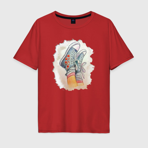 Мужская футболка хлопок Oversize с принтом Хиппи кеды, вид спереди #2