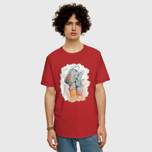 Мужская футболка хлопок Oversize с принтом Хиппи кеды, фото на моделе #1
