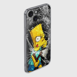 Чехол для iPhone 15 силиконовый с защитой камеры Барт Симпсон разбил из рогатки стекло - фото 2