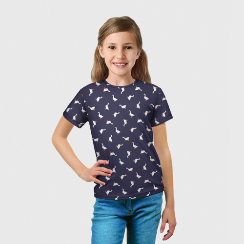 Детская футболка 3D Гуси на синем паттерн, цвет 3D печать - фото 5