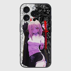 Чехол для iPhone 16 Pro Max силиконовый с защитой камеры Пауэр с мечом - Человек бензопила