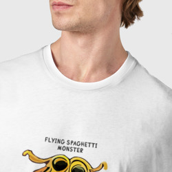 Футболка с принтом Flying Spaghetti Monster - Макаронный монстр для мужчины, вид на модели спереди №4. Цвет основы: белый