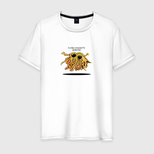 Мужская футболка из хлопка с принтом Flying Spaghetti Monster - Макаронный монстр, вид спереди №1