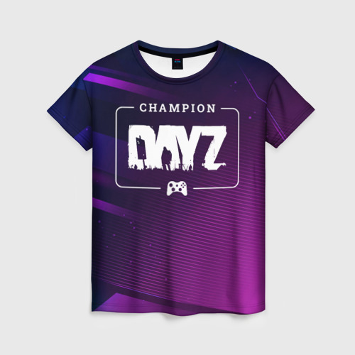 Женская футболка 3D DayZ gaming champion: рамка с лого и джойстиком на неоновом фоне, цвет 3D печать