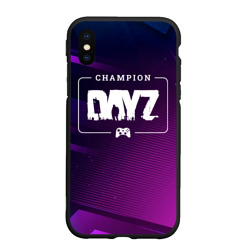 Чехол для iPhone XS Max матовый DayZ gaming champion: рамка с лого и джойстиком на неоновом фоне