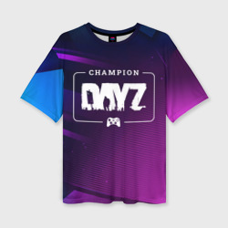 Женская футболка oversize 3D DayZ gaming champion: рамка с лого и джойстиком на неоновом фоне