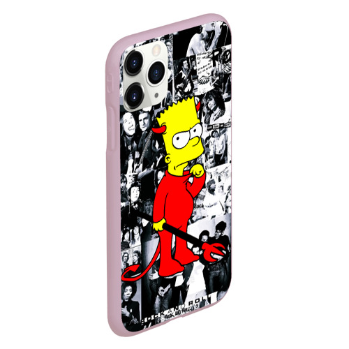 Чехол для iPhone 11 Pro матовый с принтом Барт Симпсон - чёрт на фоне своих подопечных, вид сбоку #3