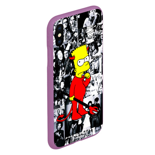 Чехол для iPhone XS Max матовый с принтом Барт Симпсон - чёрт на фоне своих подопечных, вид сбоку #3