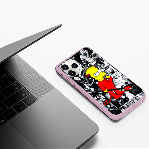 Чехол для iPhone 11 Pro матовый с принтом Барт Симпсон - чёрт на фоне своих подопечных, фото #5
