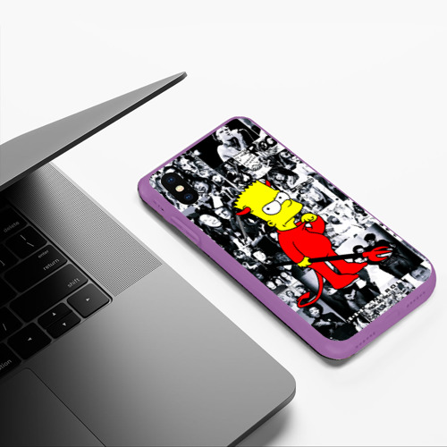 Чехол для iPhone XS Max матовый с принтом Барт Симпсон - чёрт на фоне своих подопечных, фото #5