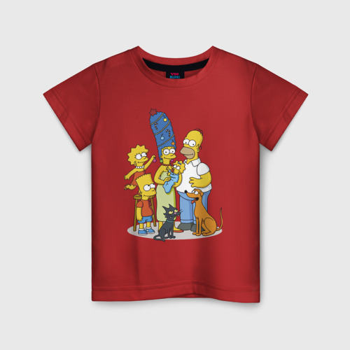 Детская футболка хлопок с принтом Семейка Симпсонов встречает Новый Год!, вид спереди #2
