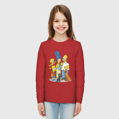 Детский лонгслив хлопок с принтом Семейка Симпсонов встречает Новый Год!, вид сбоку #3