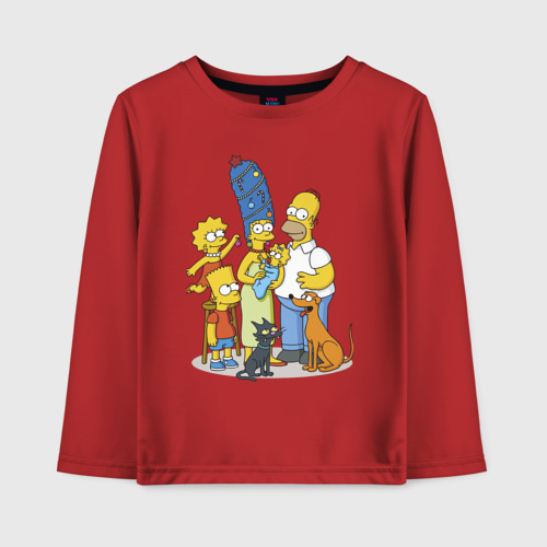 Детский лонгслив хлопок с принтом Семейка Симпсонов встречает Новый Год!, вид спереди #2