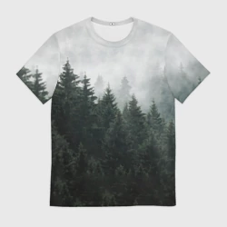 Мужская футболка 3D Туманный хвойный лес