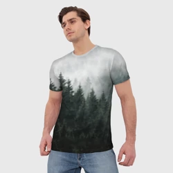 Мужская футболка 3D Туманный хвойный лес - фото 2