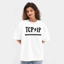 Женская футболка Oversize хлопок texturе TCP/IP Connecting people since 1972 - фото 2