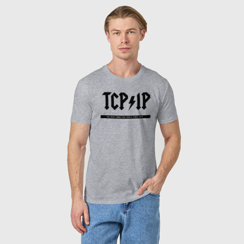 Мужская футболка хлопок TCP/IP Connecting people since 1972, цвет меланж - фото 3