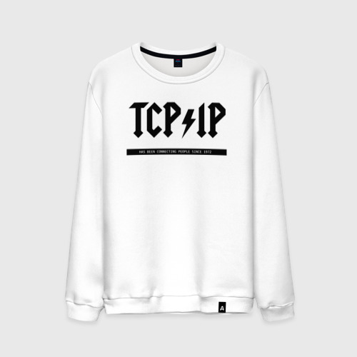 Мужской свитшот из хлопка с принтом TCP/IP Connecting people since 1972, вид спереди №1