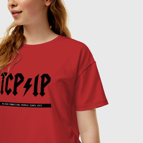 Женская футболка хлопок Oversize с принтом TCP/IP Connecting people since 1972, фото на моделе #1