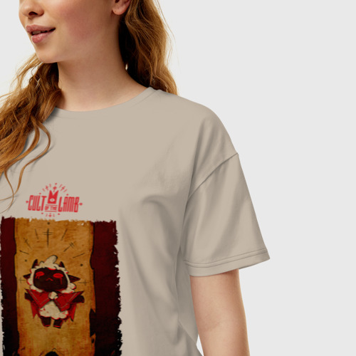 Женская футболка хлопок Oversize Культ Агнца - Cult of the lamb, цвет миндальный - фото 3
