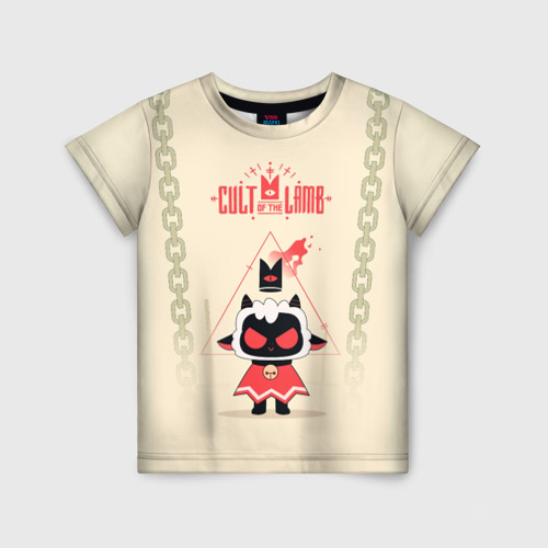 Детская футболка с принтом Злобная овечка - Cult of the lamb, вид спереди №1