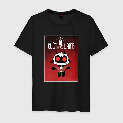 Мужская футболка из хлопка с принтом Cult of the lamb арт, вид спереди №1